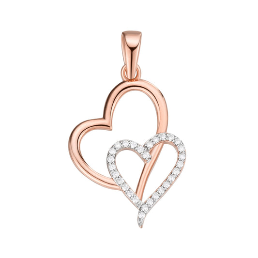 Sterling Silver Round Moissanite Double Heart Infinity Designer Pendant Rhodium Plated Rose Gold Plated 1/6 CT