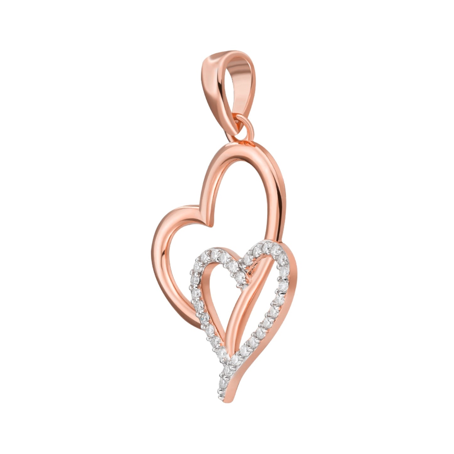 Sterling Silver Round Moissanite Double Heart Infinity Designer Pendant RP+PP 1/6 Cttw