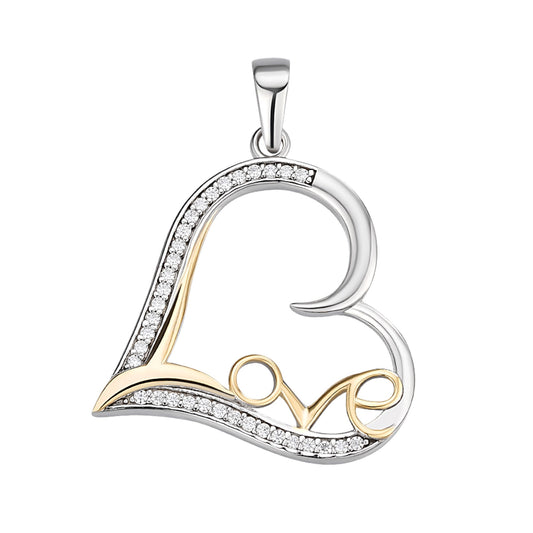 Sterling Silver Round Moissanite Heart With Love Word Designer Pendant RP+GP 1/5 Cttw