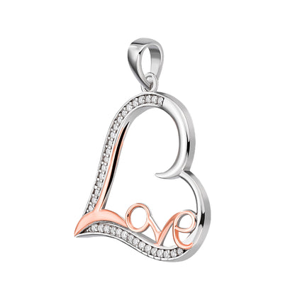 Sterling silver moissanite love pendant featuring a heart shape with elegant design and sparkling accents
