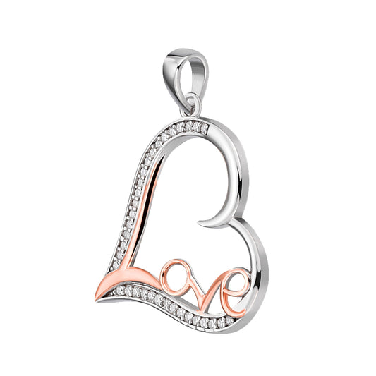 Sterling silver moissanite love pendant featuring a heart shape with elegant design and sparkling accents