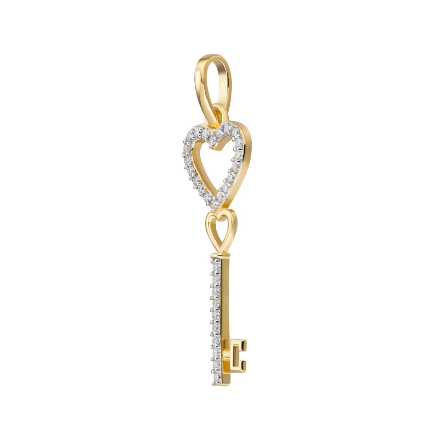 Sterling Silver Round Moissanite Double Heart Key Designer Pendant RP+GP 1/6 Cttw