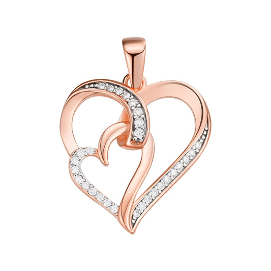Sterling Silver Round Moissanite Double Heart Infinity Designer Pendant RP+PP 1/6 Cttw
