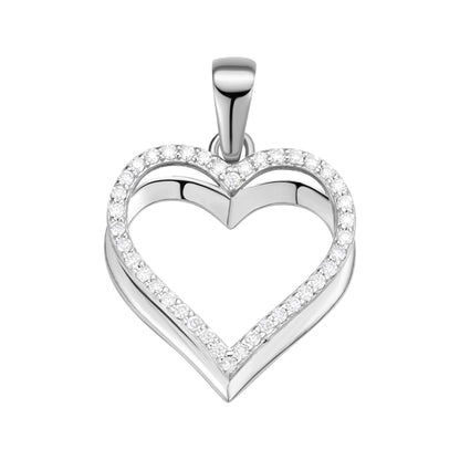 Elegant sterling silver heart pendant with a sparkling edge of gemstones for a romantic gift