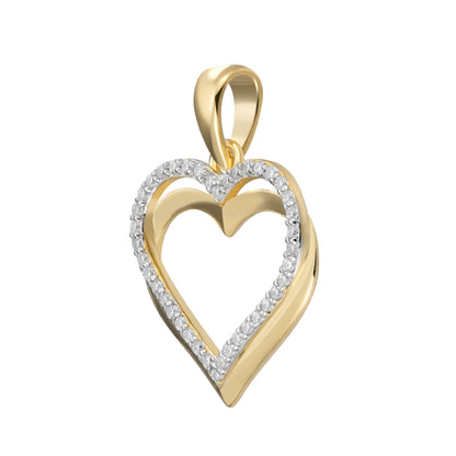 Sterling Silver Round Moissanite Double Row Heart Designer Pendant RP+GP 1/5 Cttw