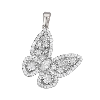 Sterling Silver Round Fancy Moissanite Butterfly Animal Pendant RP 2-1/8 Cttw
