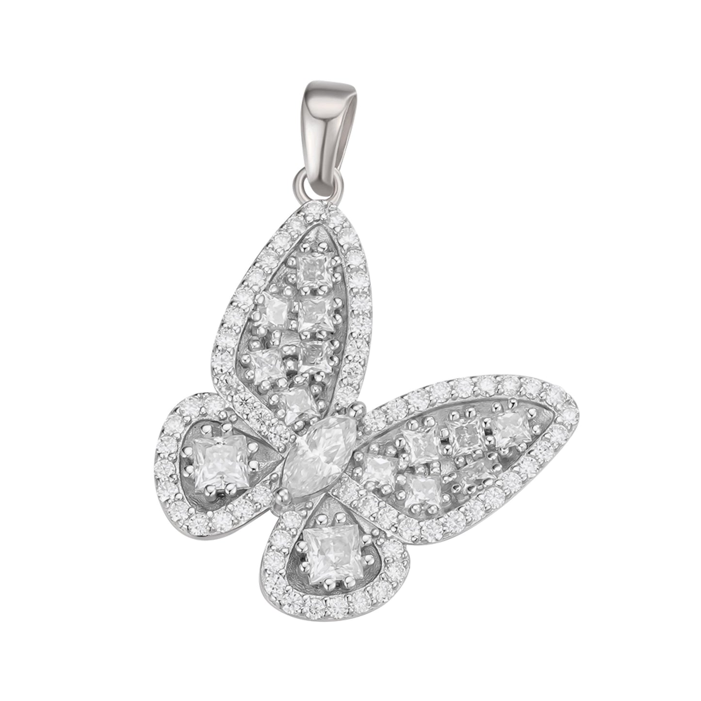 Sterling Silver Round Fancy Moissanite Butterfly Animal Pendant RP 2-1/8 Cttw