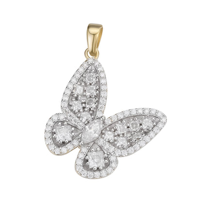 Sterling Silver Round Fancy Moissanite Butterfly Animal Pendant RP+GP 2-1/8 Cttw