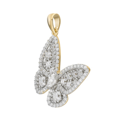 Sterling Silver Round Fancy Moissanite Butterfly Animal Pendant RP+GP 2-1/8 Cttw