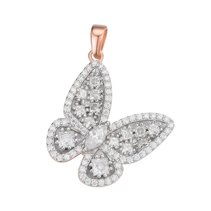 Sterling Silver Round Fancy Moissanite Butterfly Animal Pendant RP+PP 2-1/8 Cttw