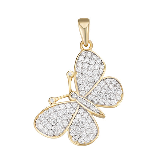 Sterling Silver Round Moissanite Butterfly Animal Pendant RP+GP 1 Cttw