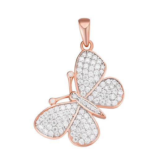 Sterling Silver Round Moissanite Butterfly Animal Pendant Rhodium Plated Rose Gold Plated 1 CT