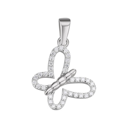 Sterling silver moissanite butterfly pendant with shimmering stones for elegant jewelry lovers