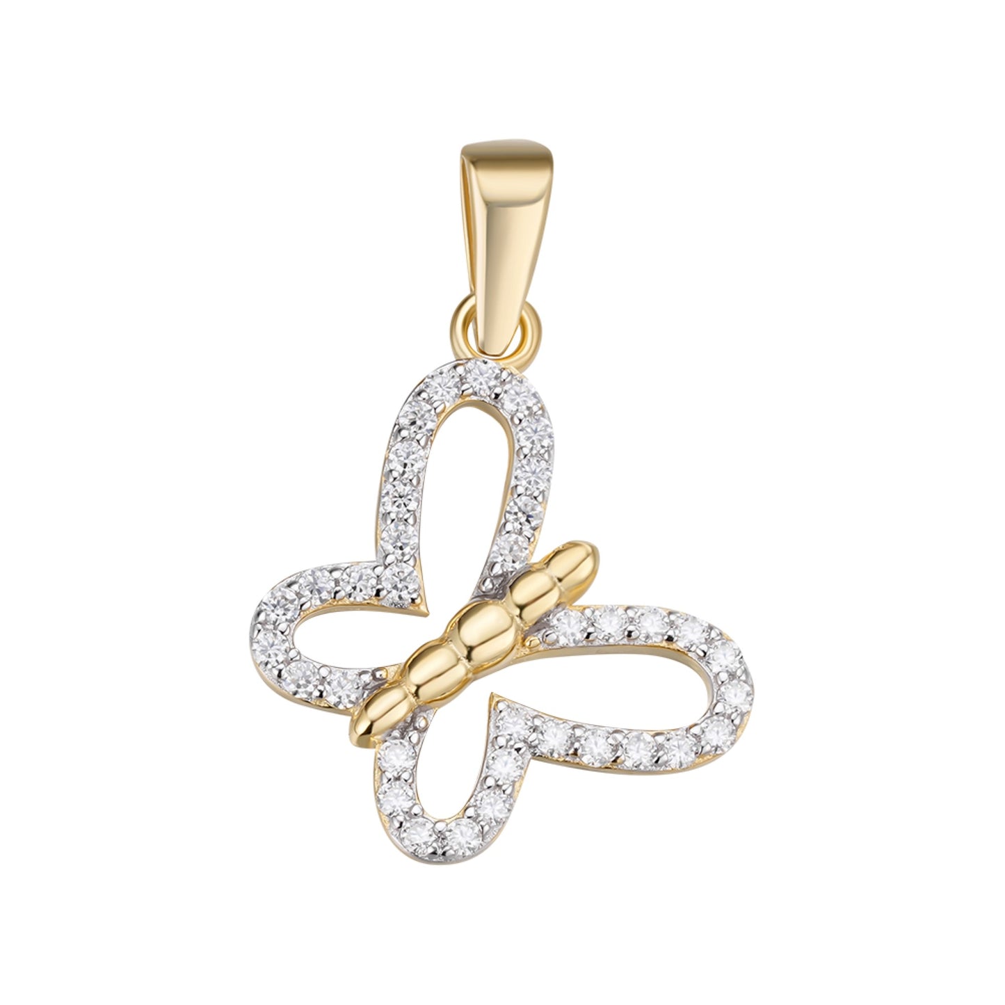 Sterling Silver Round Moissanite Butterfly Animal Pendant RP+GP 1/3 Cttw