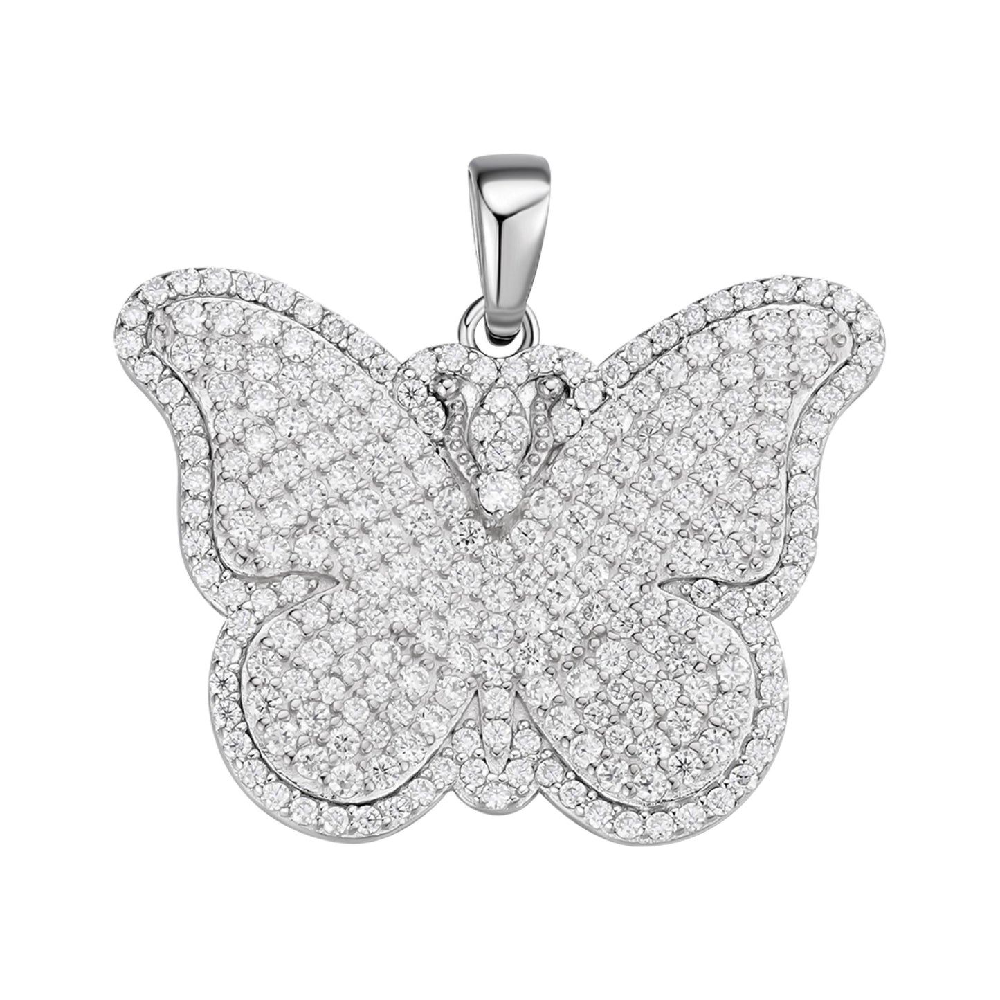 Sterling Silver Round Moissanite Butterfly Animal Pendant Rhodium Plated 1-5/8 CT