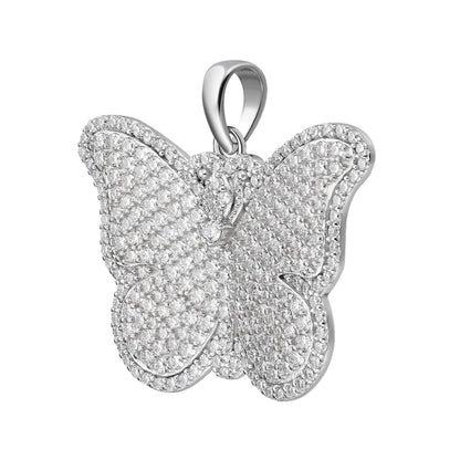 Sterling Silver Round Moissanite Butterfly Animal Pendant RP 1-5/8 Cttw