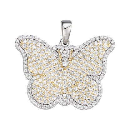 Sterling Silver Round Moissanite Butterfly Animal Pendant RP+GP 1-5/8 Cttw