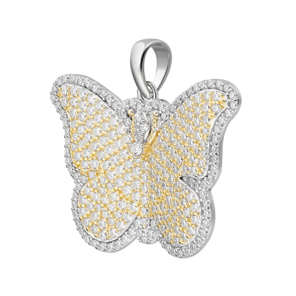 Sterling Silver Round Moissanite Butterfly Animal Pendant RP+GP 1-5/8 Cttw