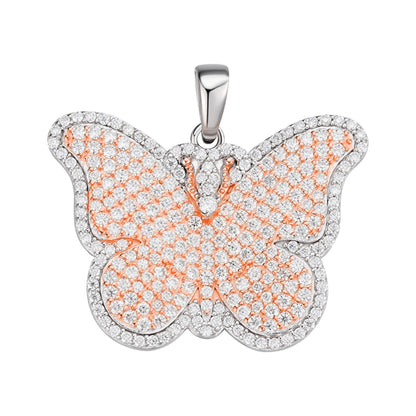 Stunning moissanite butterfly pendant with rose gold accents and intricate diamond-like design