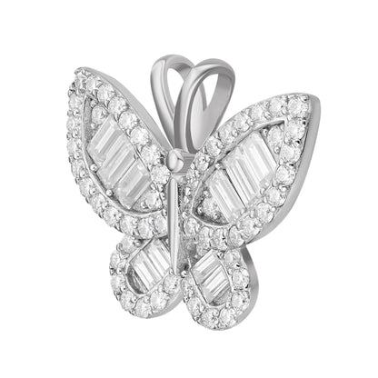 Sterling Silver Round Baguette Moissanite Butterfly Animal Pendant RP 1-7/8 Cttw