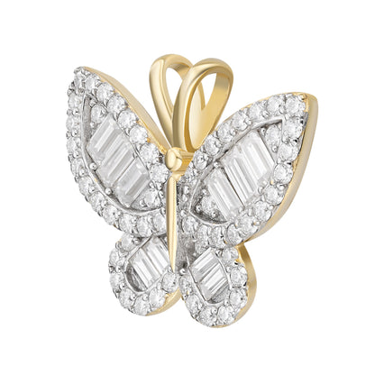 Sterling Silver Round Baguette Moissanite Butterfly Animal Pendant RP+GP 1-7/8 Cttw