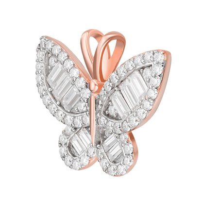 Sterling silver moissanite butterfly pendant with intricate design and sparkling accents
