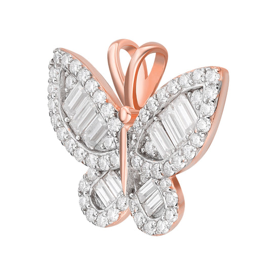 Sterling silver moissanite butterfly pendant with intricate design and sparkling accents