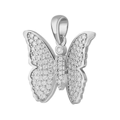 Elegant moissanite butterfly pendant in silver, featuring sparkling stone details and a polished finish