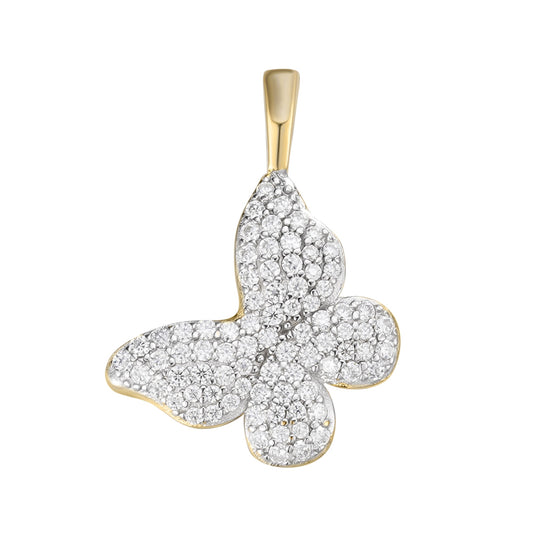 Sterling Silver Round Moissanite Butterfly Animal Pendant RP+GP 5/8 Cttw
