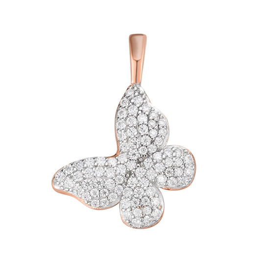 Sterling Silver Round Moissanite Butterfly Animal Pendant RP+PP 5/8 Cttw