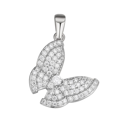 Sterling silver moissanite butterfly pendant featuring a delicate sparkling design