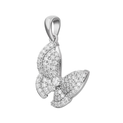 Sterling silver moissanite butterfly pendant featuring a sparkling design with intricate detailing