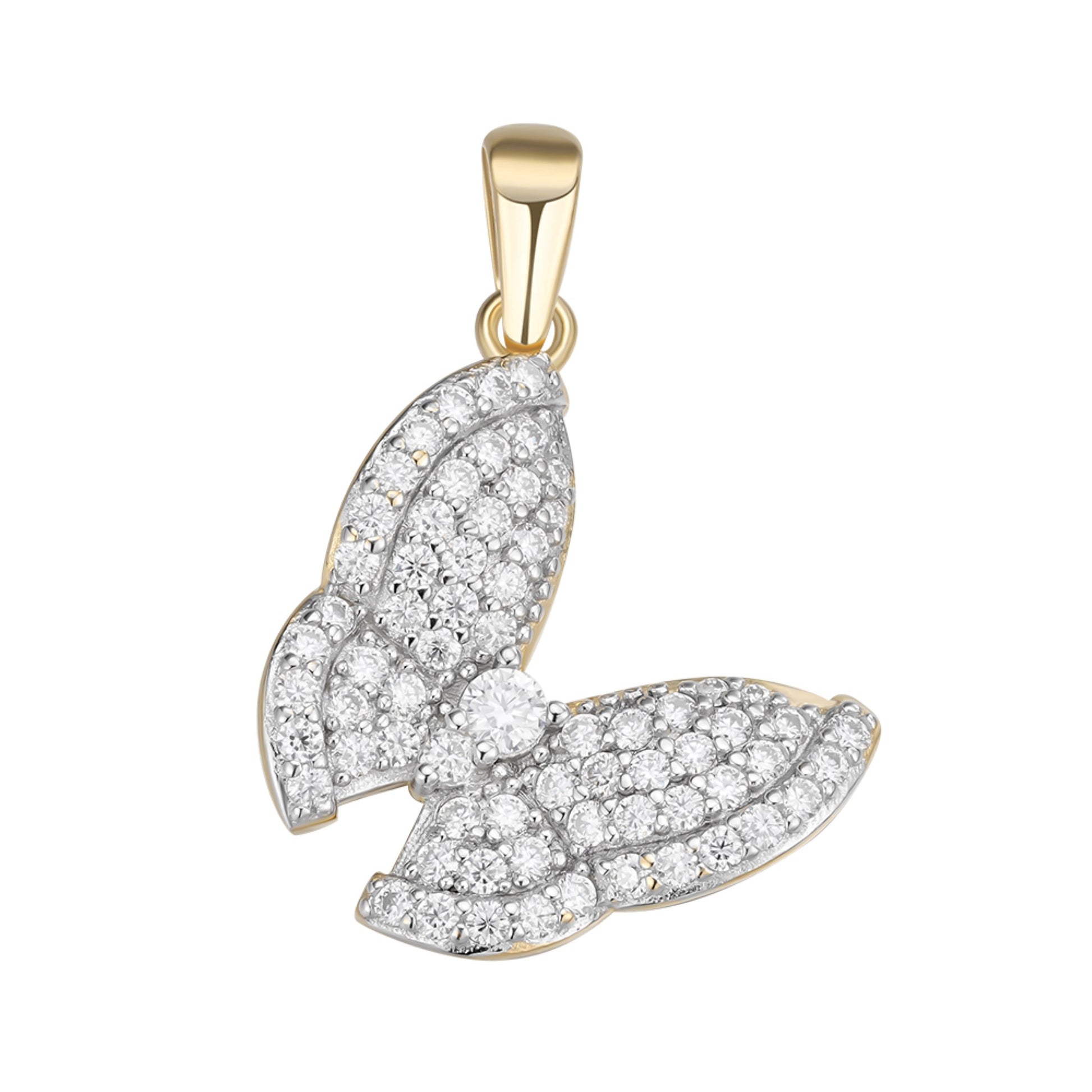 Sterling Silver Round Moissanite Butterfly Animal Pendant Rhodium Plated & Gold Plated 3/4 CT