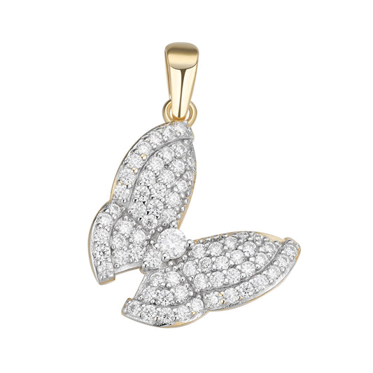 Sterling Silver Round Moissanite Butterfly Animal Pendant Rhodium Plated & Gold Plated 3/4 CT