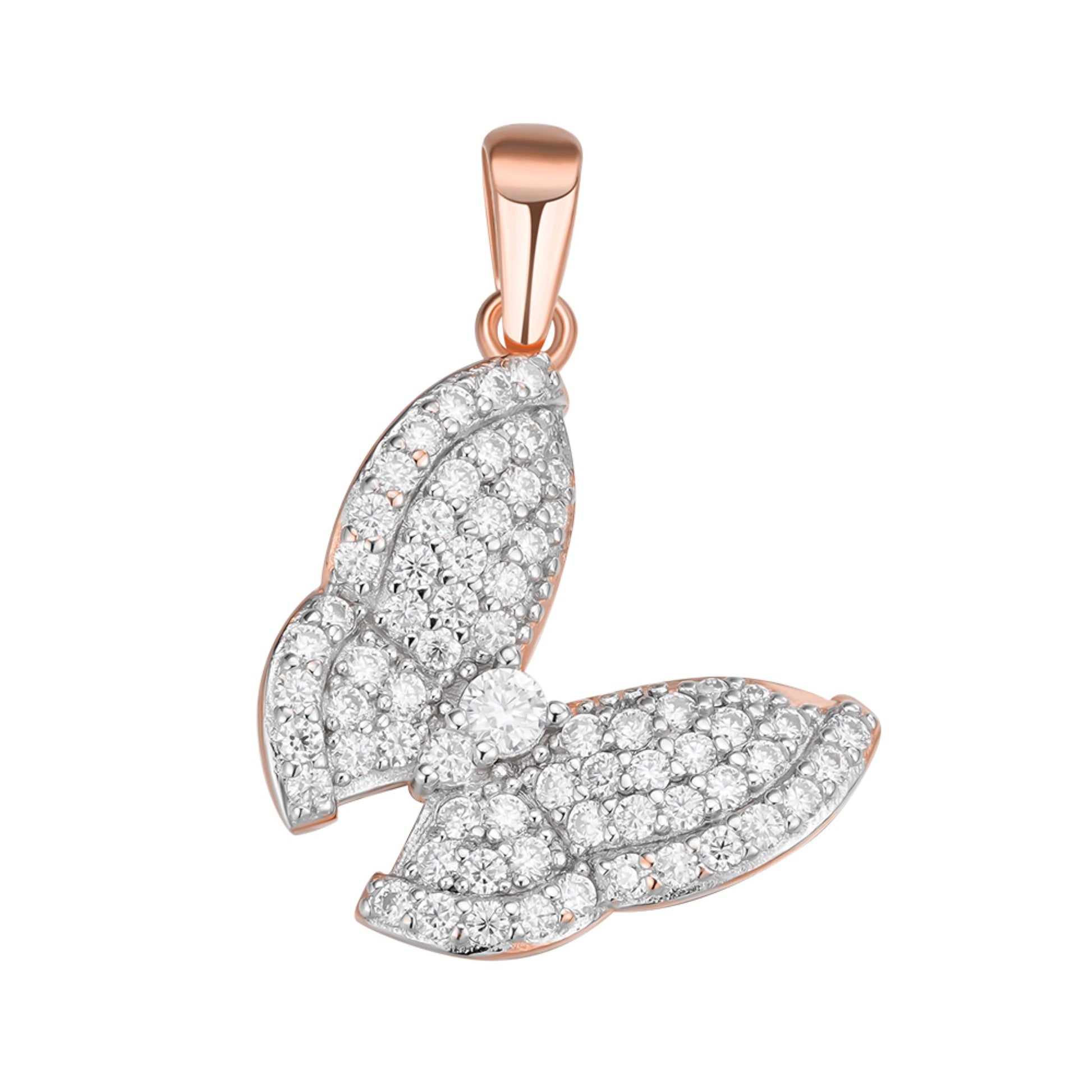 Sterling Silver Round Moissanite Butterfly Animal Pendant Rhodium Plated 3/4 CT