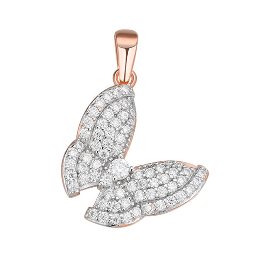 Sterling Silver Round Moissanite Butterfly Animal Pendant Rhodium Plated 3/4 CT