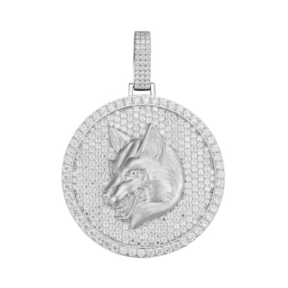 Sterling Silver Round Moissanite Wolf Animal Pendant RP 10-7/8 Cttw