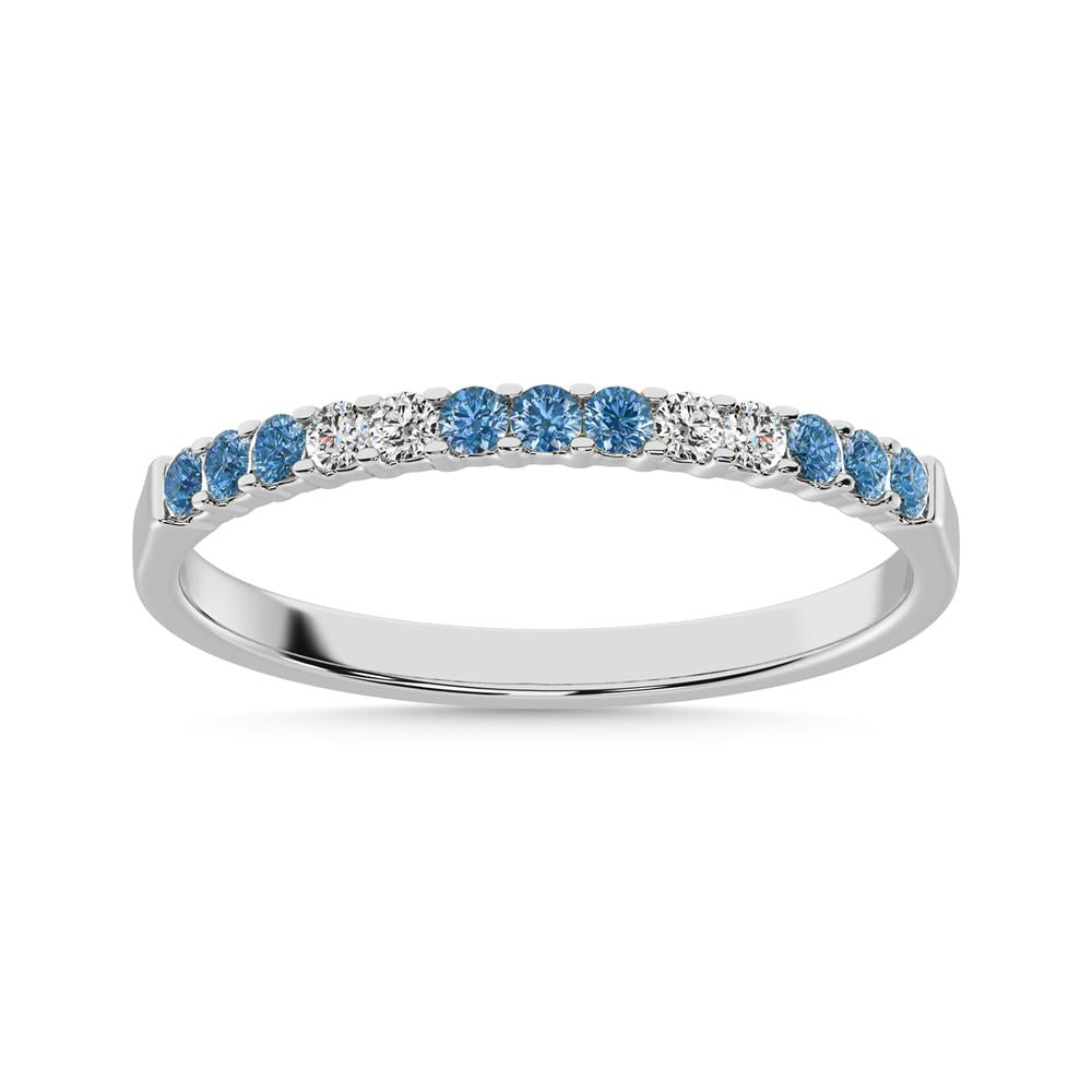 14K White Gold 1/5 CT White 4 & Blue Diamond 9 Machine Band