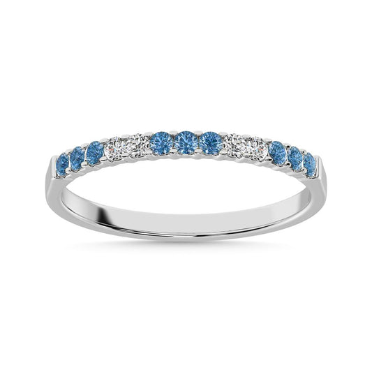 14K White Gold 1/5 CT White 4 & Blue Diamond 9 Machine Band