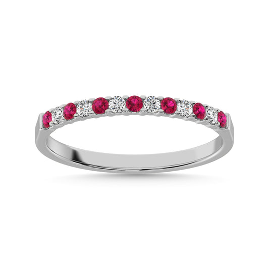14K White Gold 1/3 CT Alternate Diamond And Pink Sapphire Machine Band