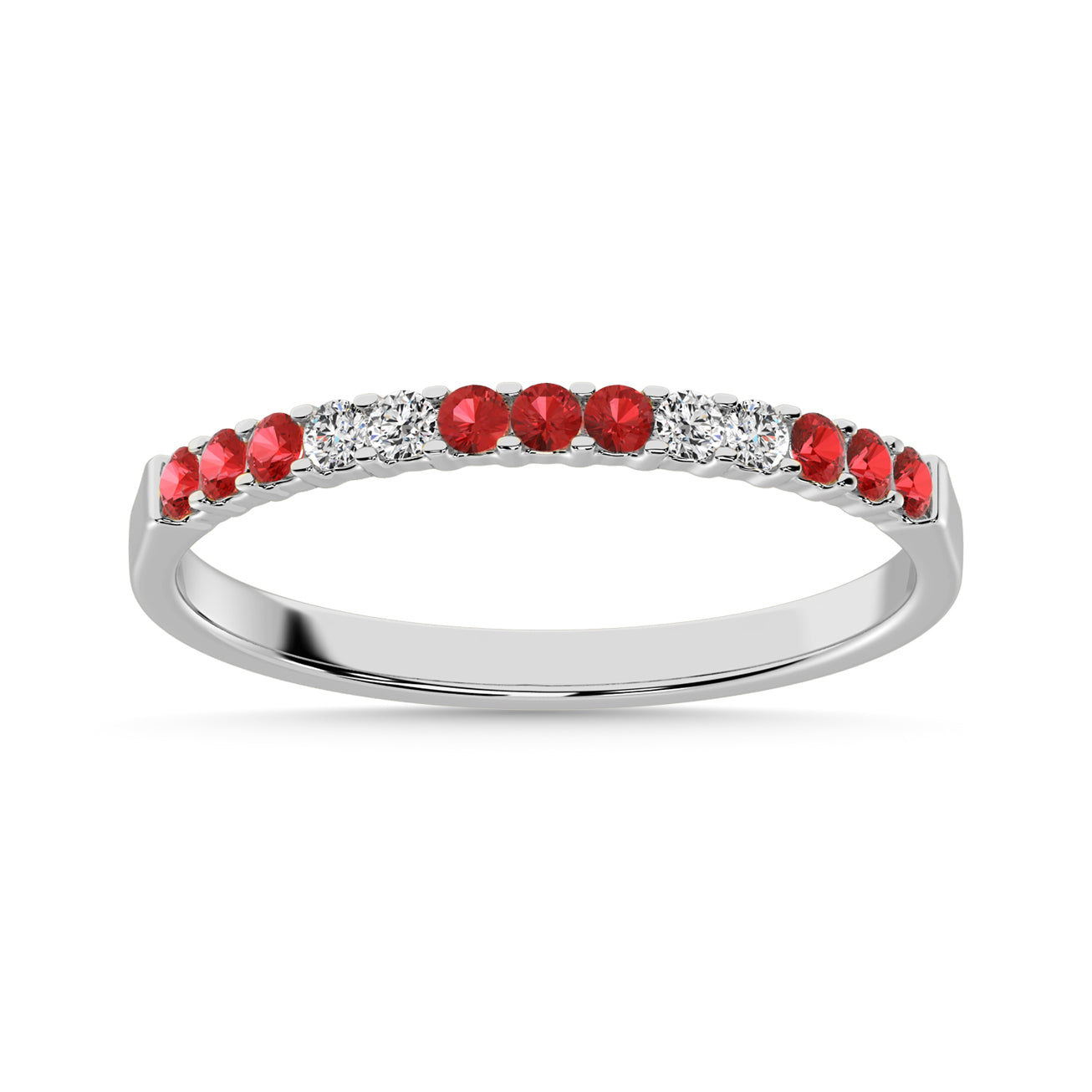 14K White Gold 1/4 CT Alternate Diamond 4 And Ruby 9 Machine Band