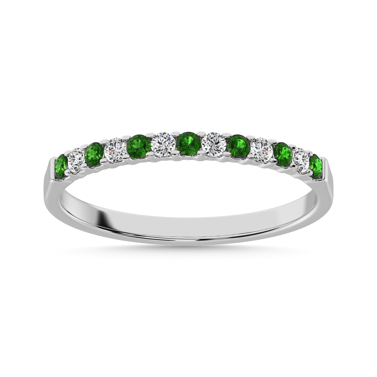 14K White Gold 1/4 CT Tsavorite & Diamond Machine Band