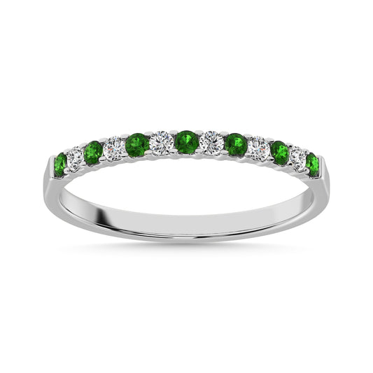 14K White Gold 1/4 CT Tsavorite & Diamond Machine Band
