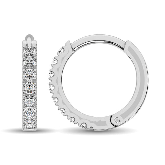 10K White Gold 1/10 CT Diamond Hoop Earrings