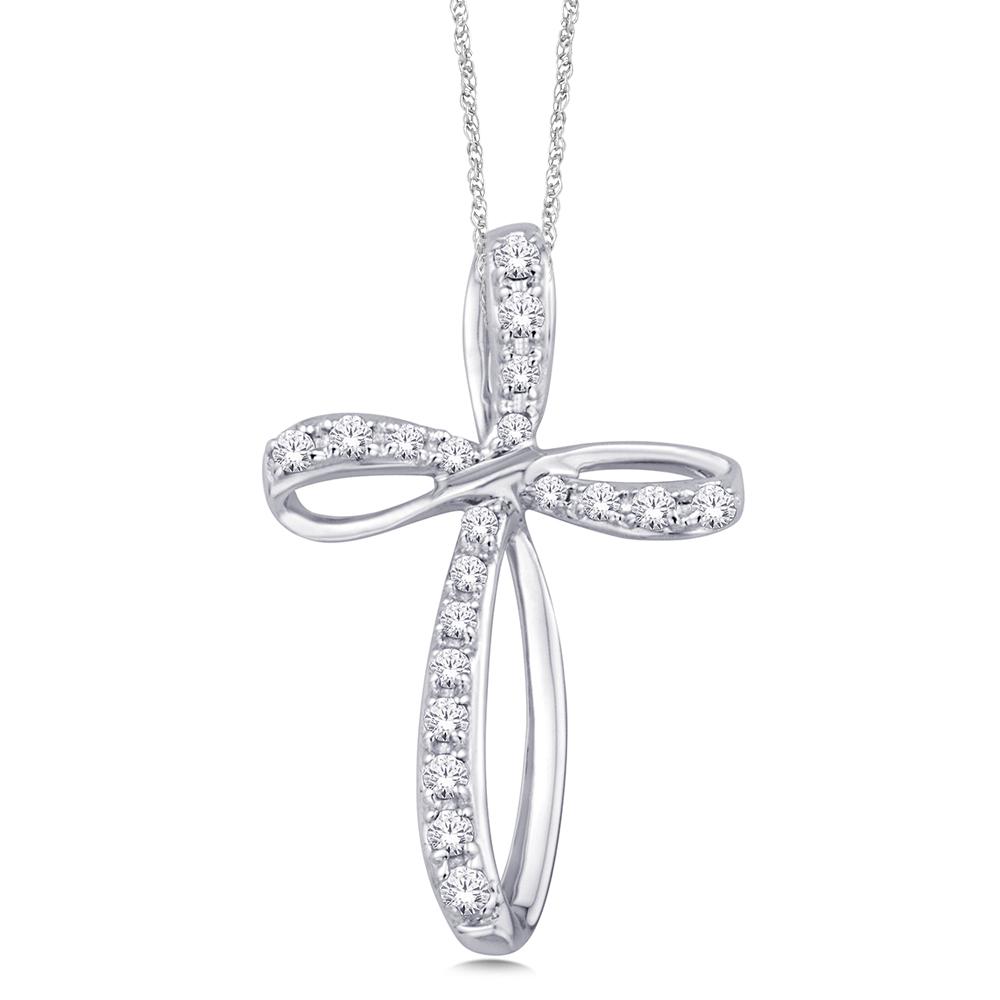 10K White Gold 1/5 CT Diamond Cross Pendant
