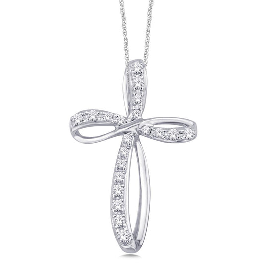 10K White Gold 1/5 CT Diamond Cross Pendant