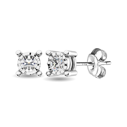 10K White Gold 1/10 CT Diamond Stud Earrings