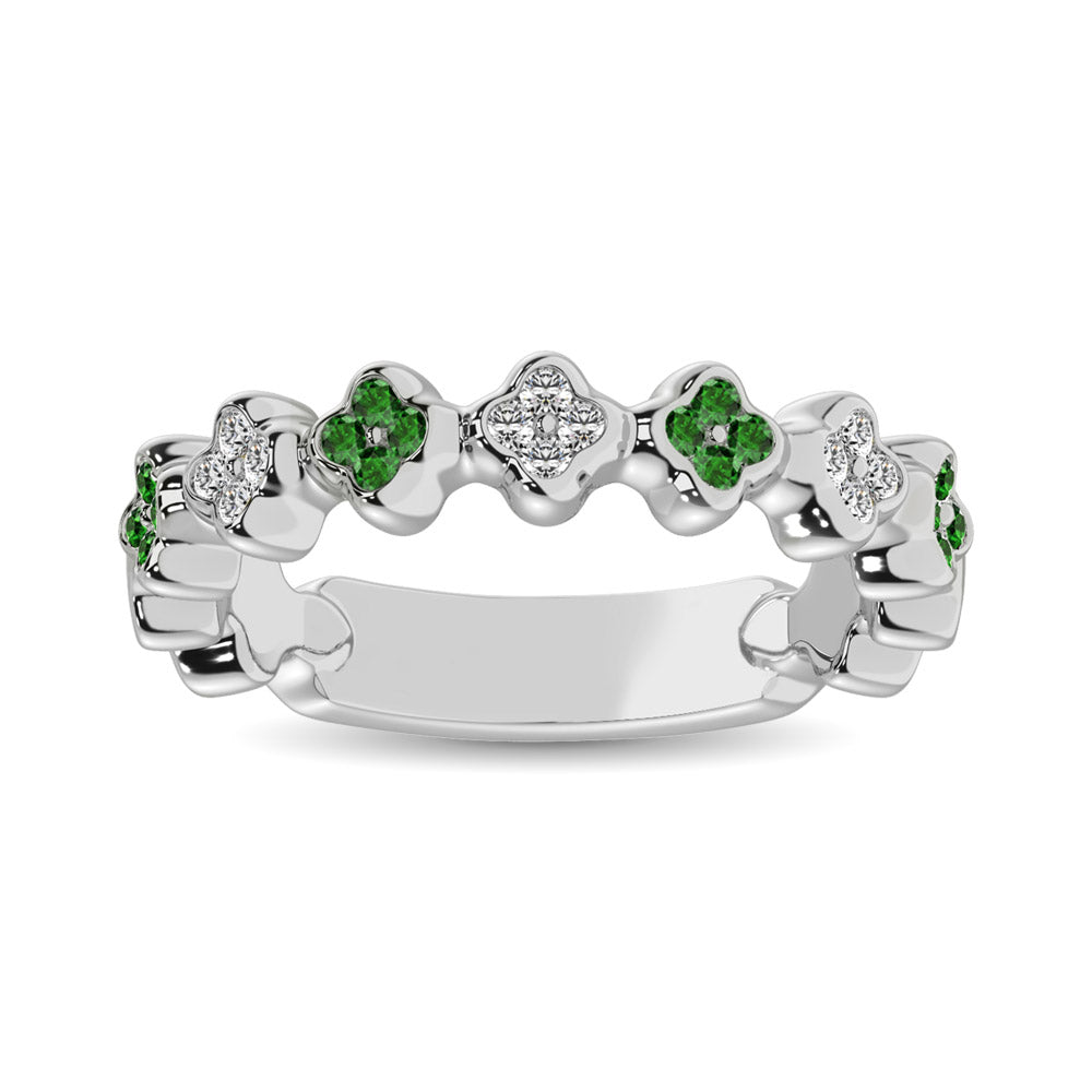 14K White Gold 1/3 CT  Alternate Tsavorite & Diamond Stackable Ring