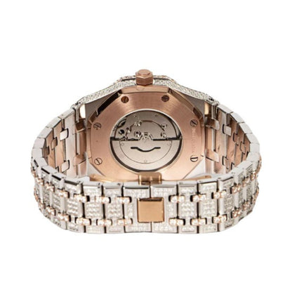 Royal Jewelry and Watches Moissanite stainless steel watch with intricate design and rose gold accents