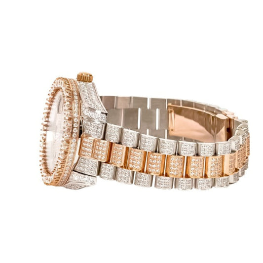 Moissanite Stainless Steel Rose Two Tone Band Mens Watch 17-1/3 Cttw